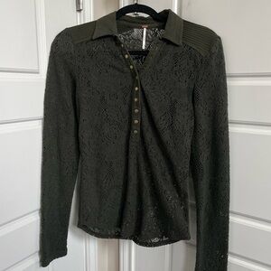 Free People Lace Henley In Green Size Small